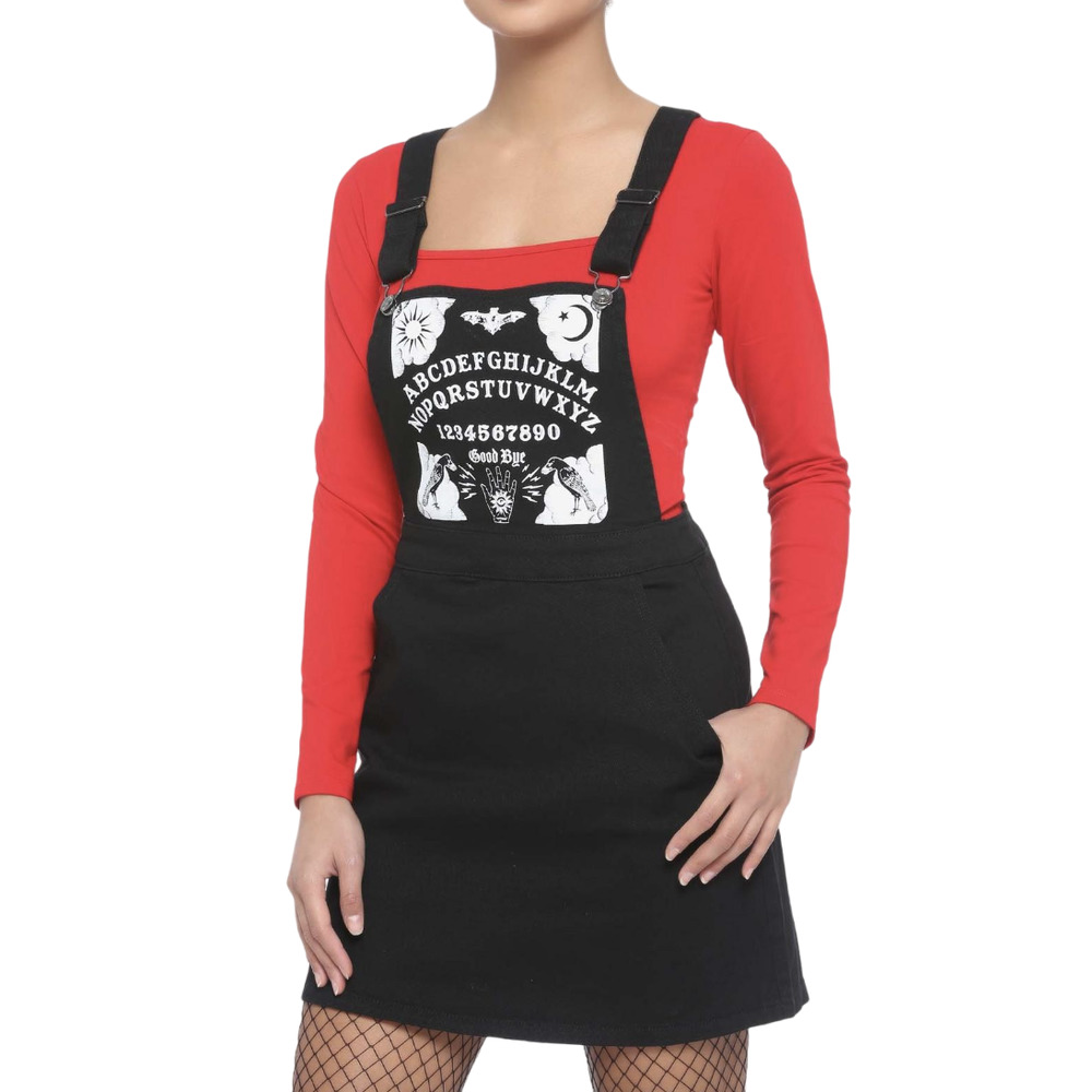 Hot Topic Black Denim Ouija Board Overall Dress Size Medium